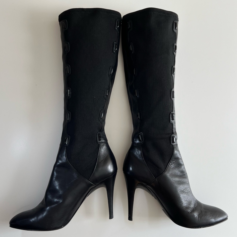 Y2K B Makowsky Jeweled Stretch Leather Knee High Black Vintage Boots Womens 8.5 - Picture 17 of 17